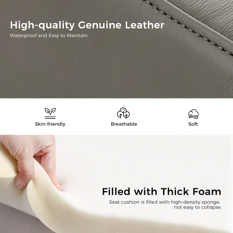 Genuine Leather Tufted Bench with Solid Wood Base