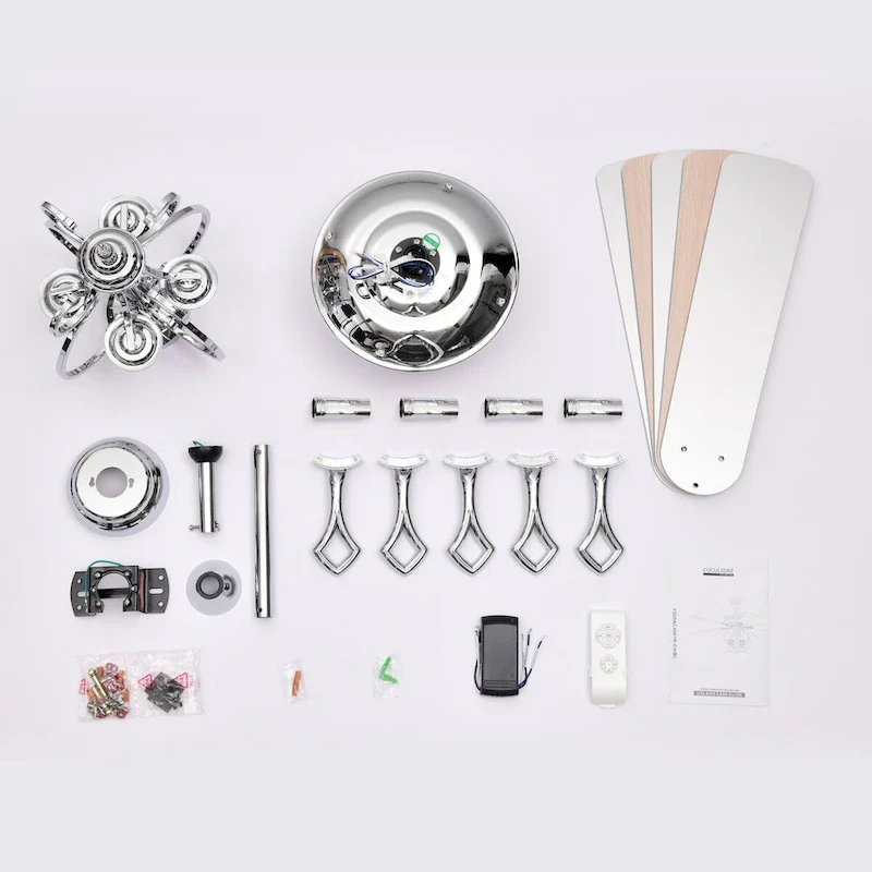 Bella Depot 52  Modern Silver Crystal Ceiling Fan with Remote Control and Light Kit, 3-Speed Reversible Blades - 52 Inches