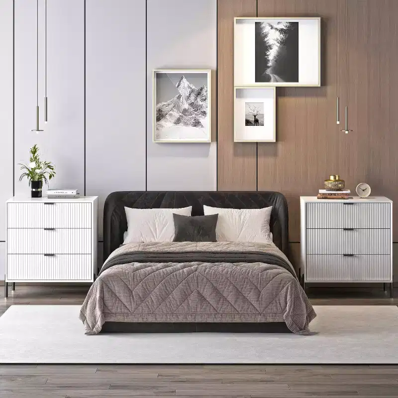 Festivo 2pc Modern Elegance 3 Drawer Nightstands Side Table Set Off-White