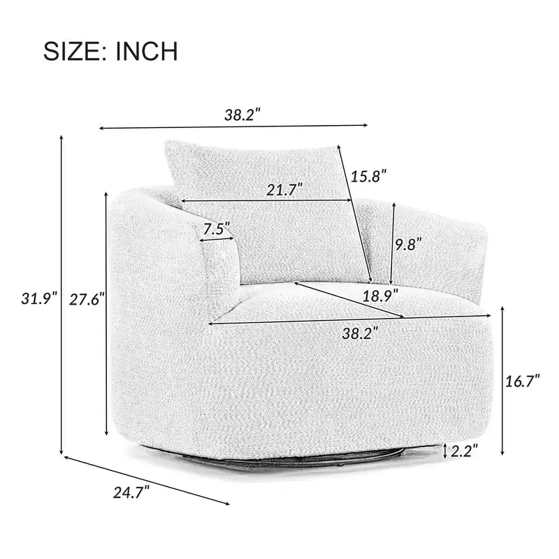 Etokfoks 360 Degree Swivel Accent Chair 38.2 Inch Wide Upholstered Barrel Chair Deep Seat Boucle Fabric for Living Room Bedroom Office Green