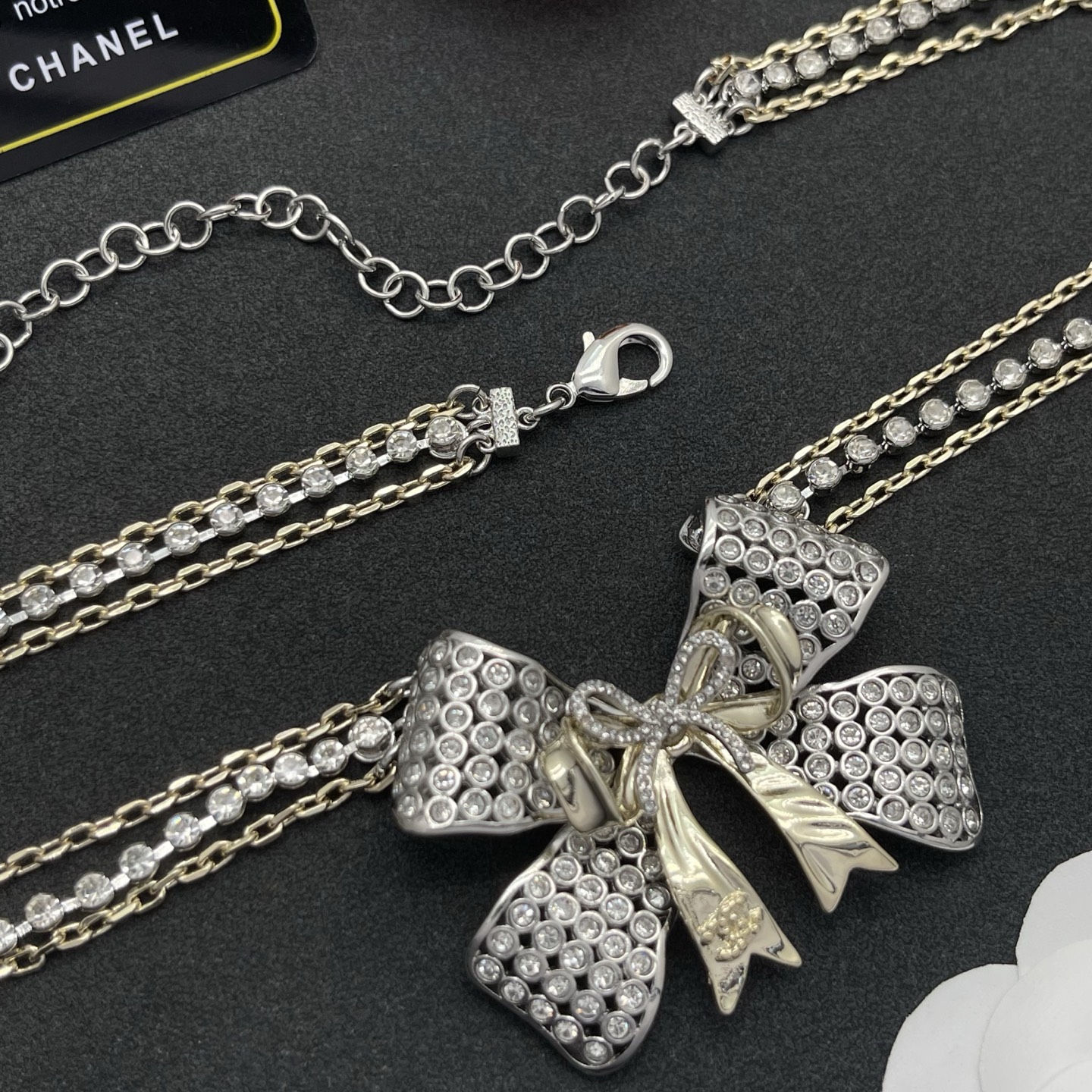 CCN363 Chanel crystal bow necklace - ccjewelryacc
