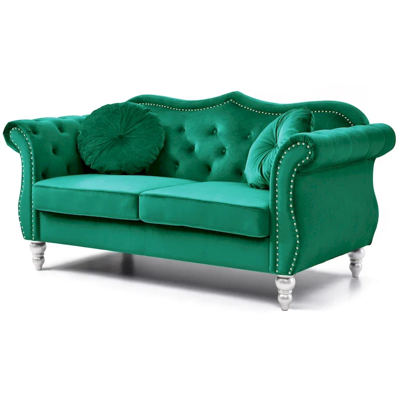 Green / Black / Burgundy Velvet Tufted Chesterfield Loveseat, 2-Seat, 68