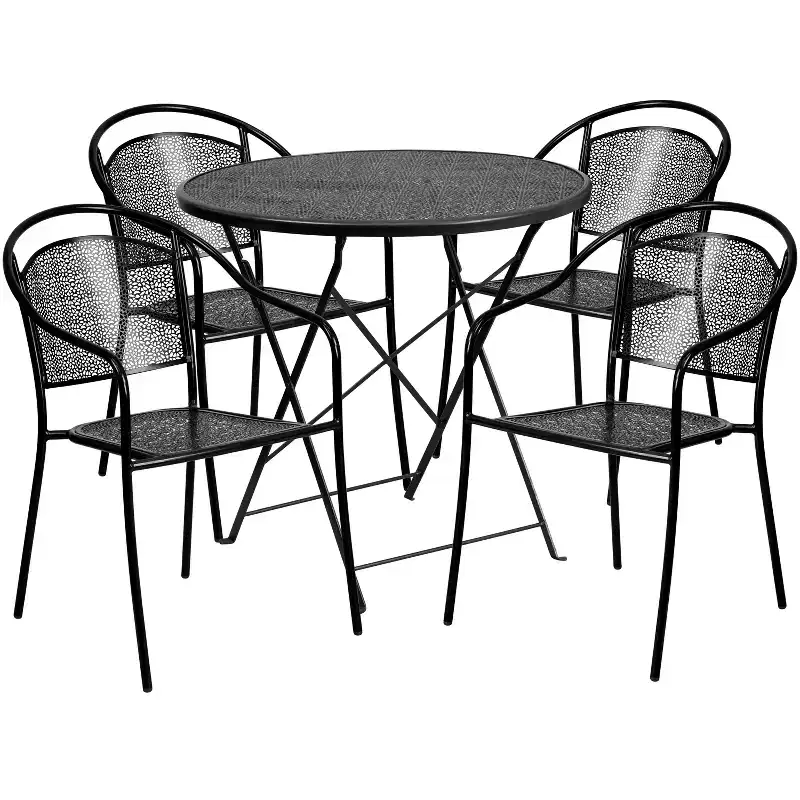 Emma and Oliver Commercial Grade 30 Round Metal Folding Patio Table Set w/ 4 Round Back Chairs