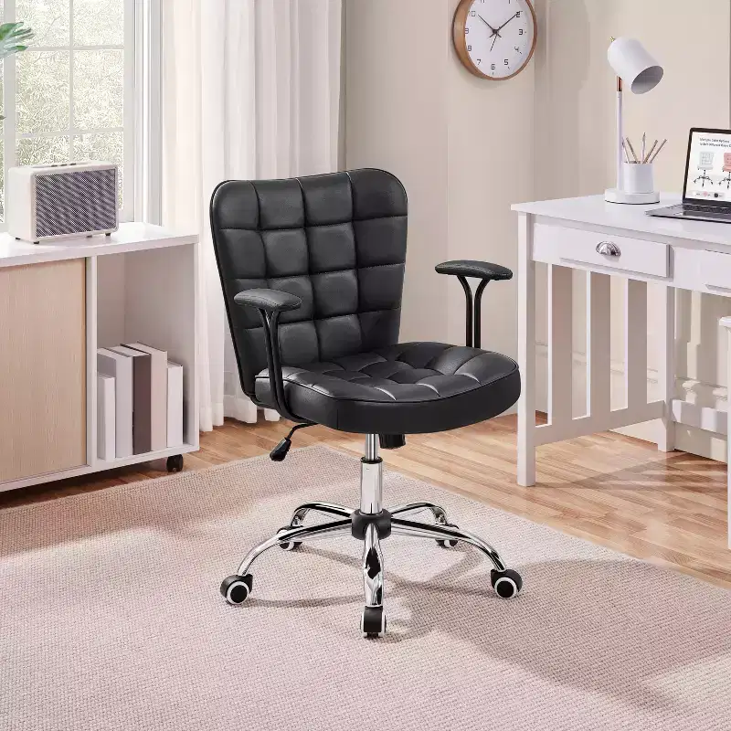 Yaheetech Mid-Back PU Leather Office Task Chair with Armrests
