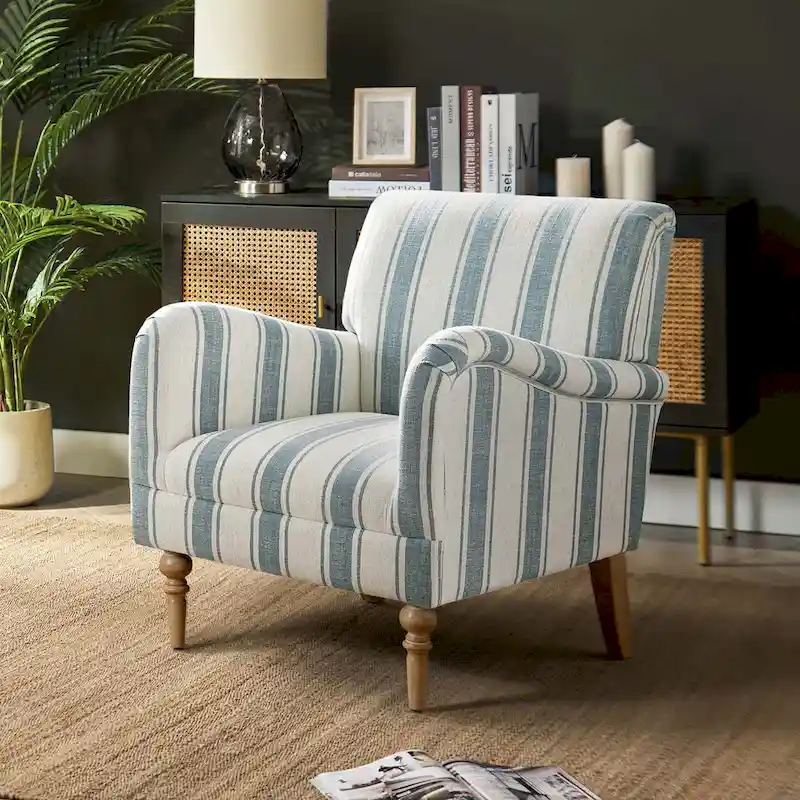 Classic and Contemporary Striped Accent Armchair with Spindle Legs