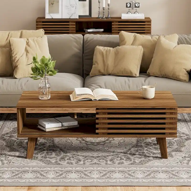 FURNIWAY Slatted Coffee Table