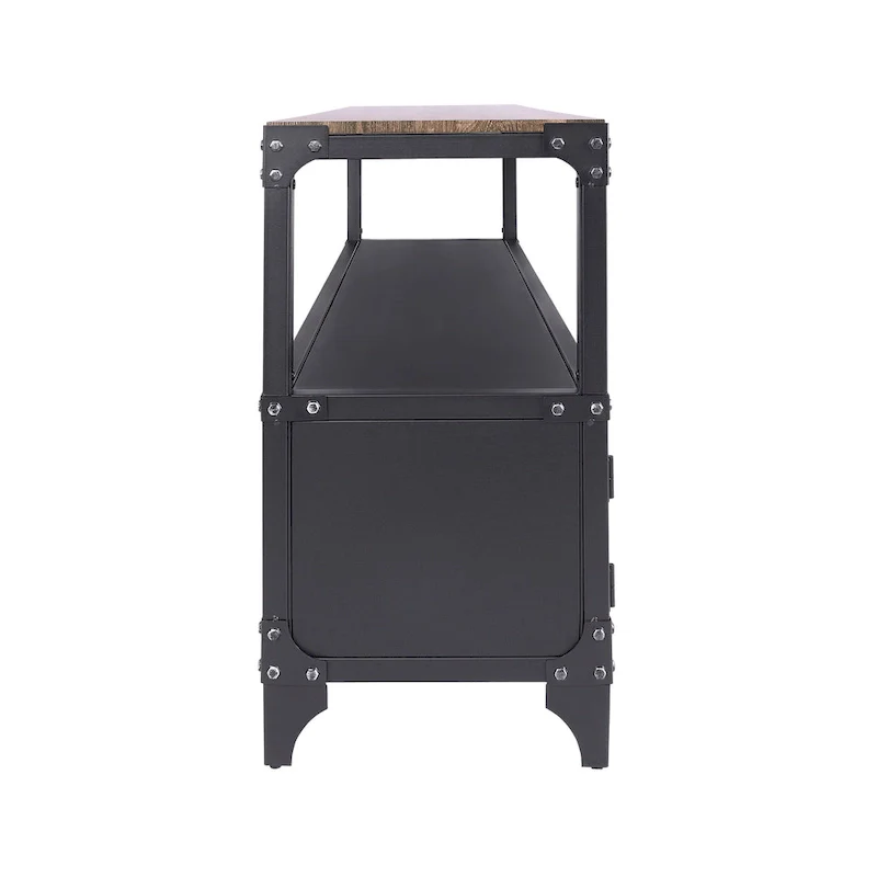 Conner Rustic Black and Dark Walnut 70-inch Steel 2-Shelf TV Console by Furniture of America