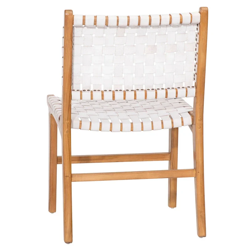 Maverick Top Grain Woven Leather with Teak Frame Dining Side Chair