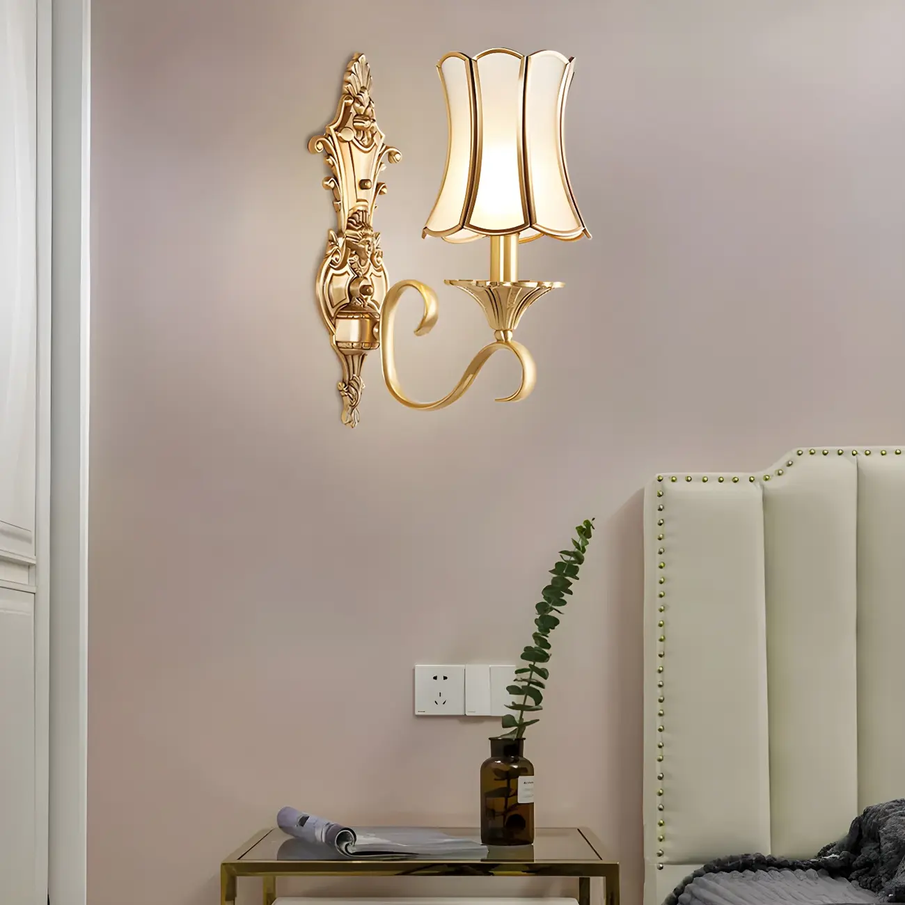 Modern Geometric Gold LED Wall Sconce with Glass Shade