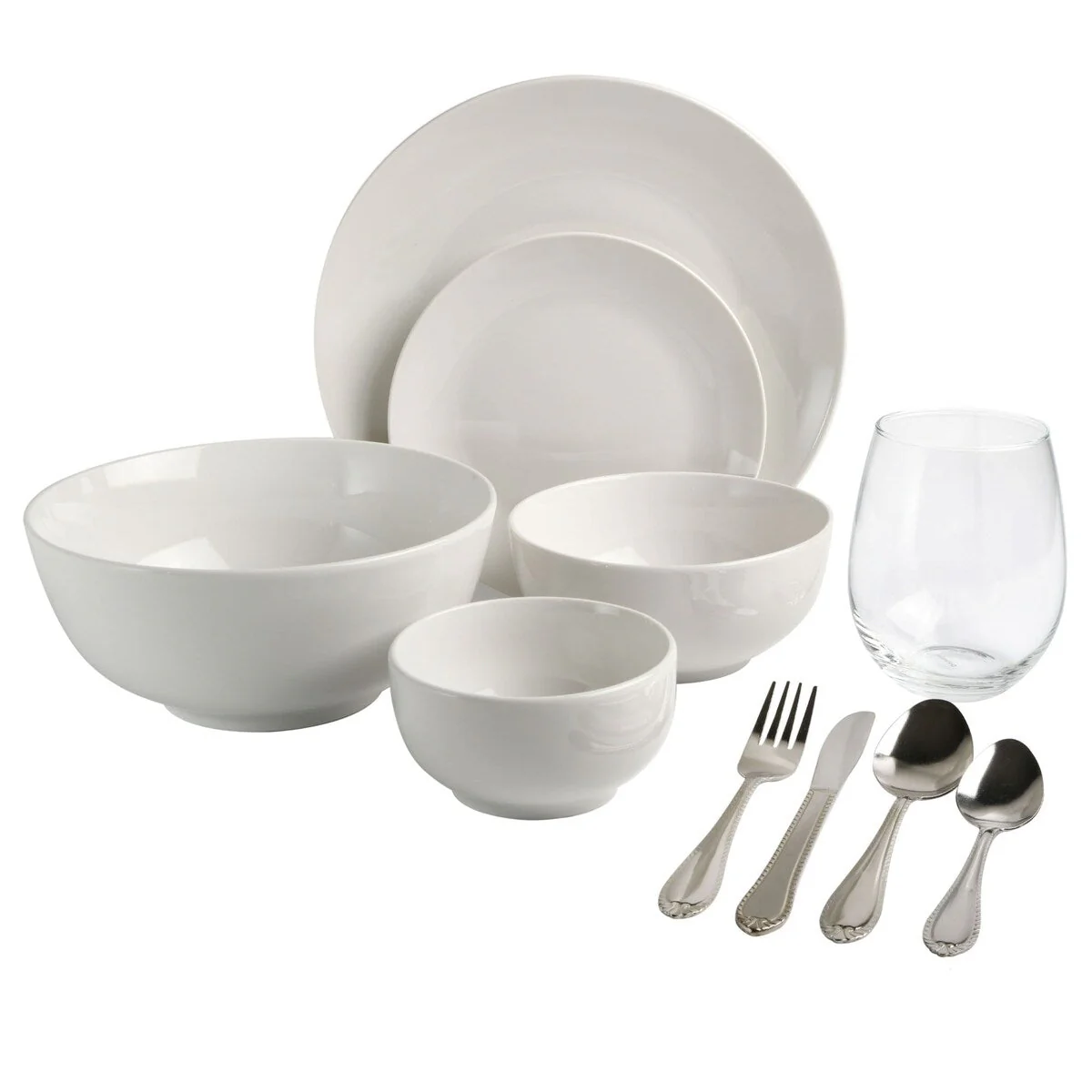 Gibson Home All U Need 60 Piece Plates, Bowls, Glassware, Forks, Spoons, and Knives (Service for 6) Dinnerware Set