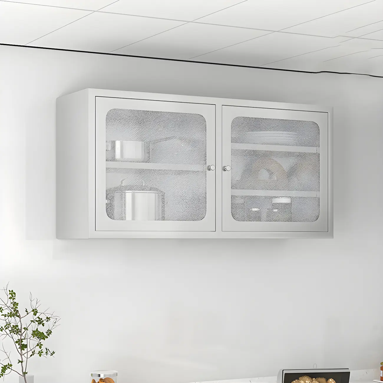 Elegant Stainless Steel Wall-Mounted Display Cabinet