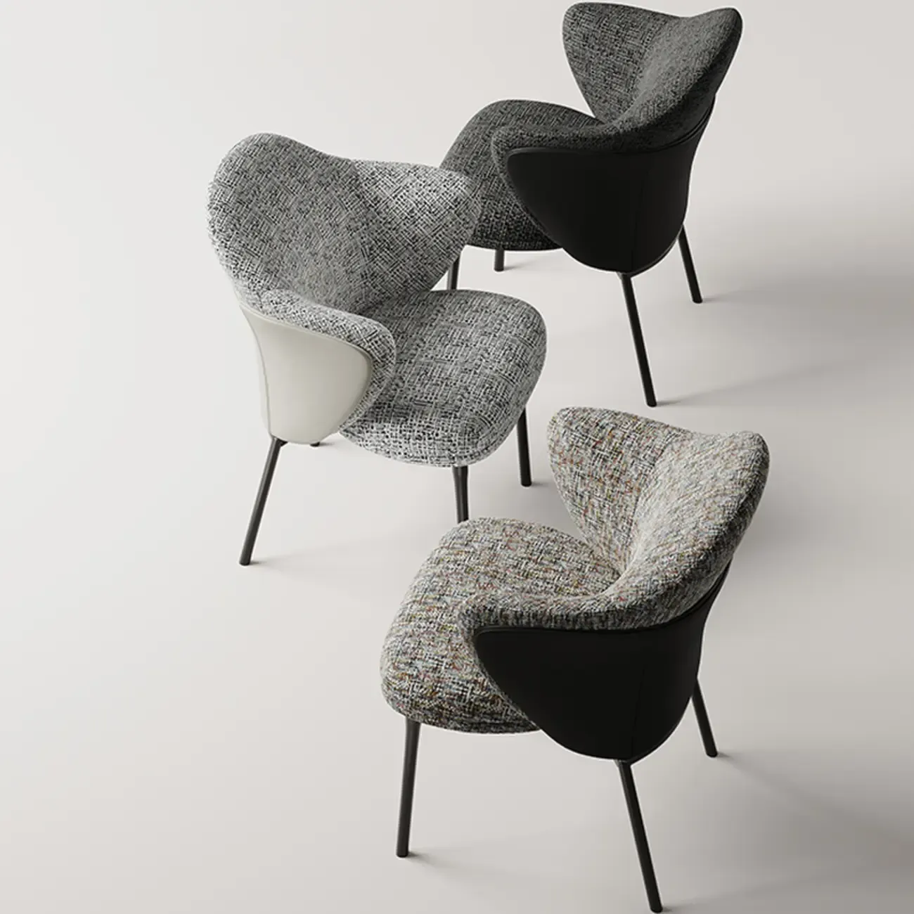 Modern Cotton-linen Upholstered Low Back Arm Chairs