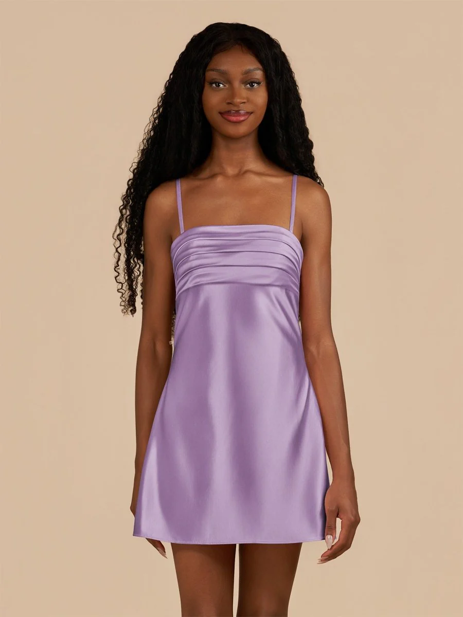 Lilac - Sheath Spaghetti Straps Satin Homecoming Dress