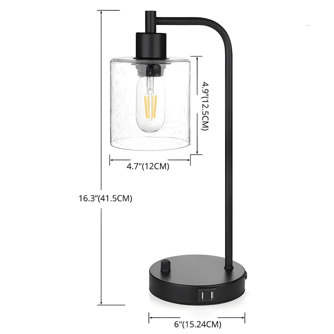 Simple Black Metal Glass Barrel Table Lamp with Touch Switch