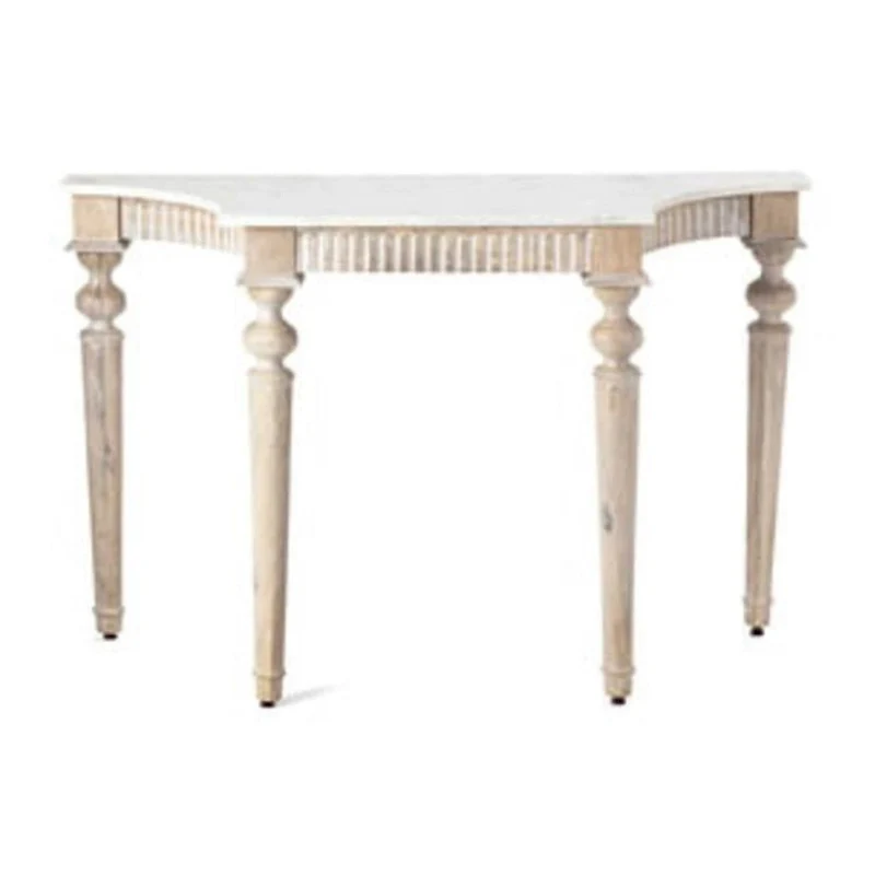 Marble-Top Console Table - Mango Wood Base (White)