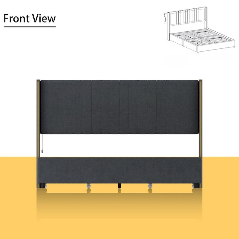 Modern Illuminated Bed Frame with Gold Trim - Chic Upholstered Design