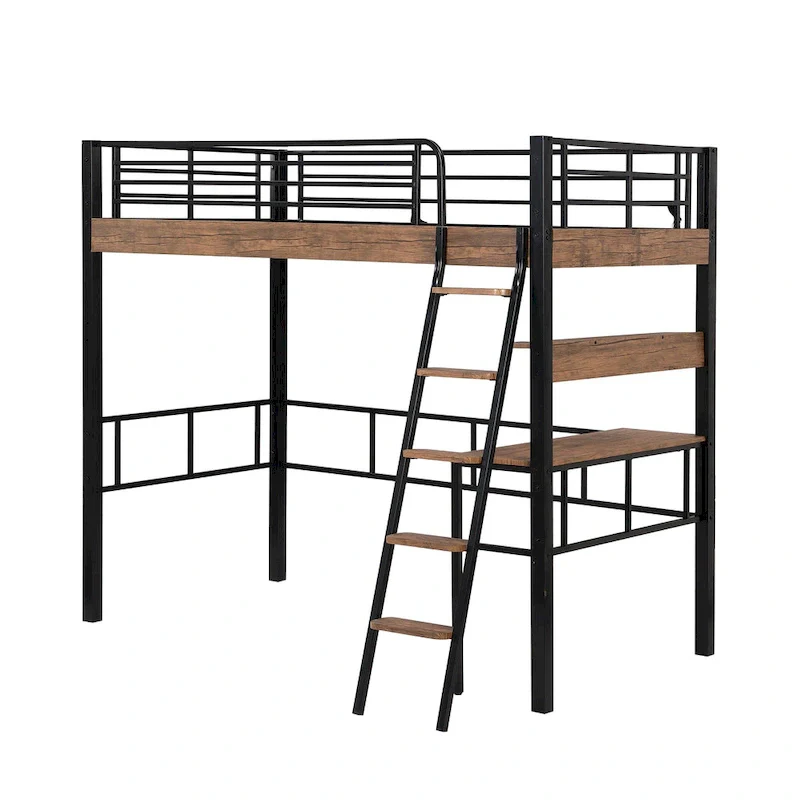 Twin Metal Loft Bed with Desk