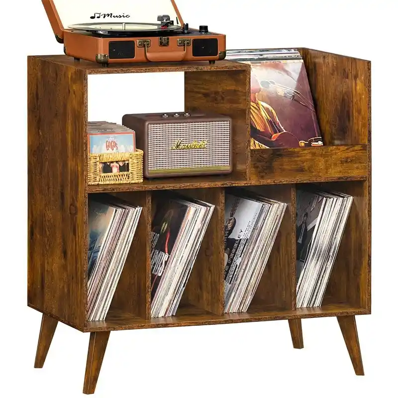 Wood Record Player Stand, Open Shelf, Single – Black/Walnut/Brown/White/Natural