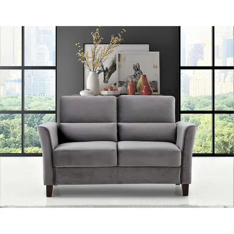 2 Pieces Mid Century Modern Upholstered Sloped Arms Living Room Set, Loveseat and Sofa