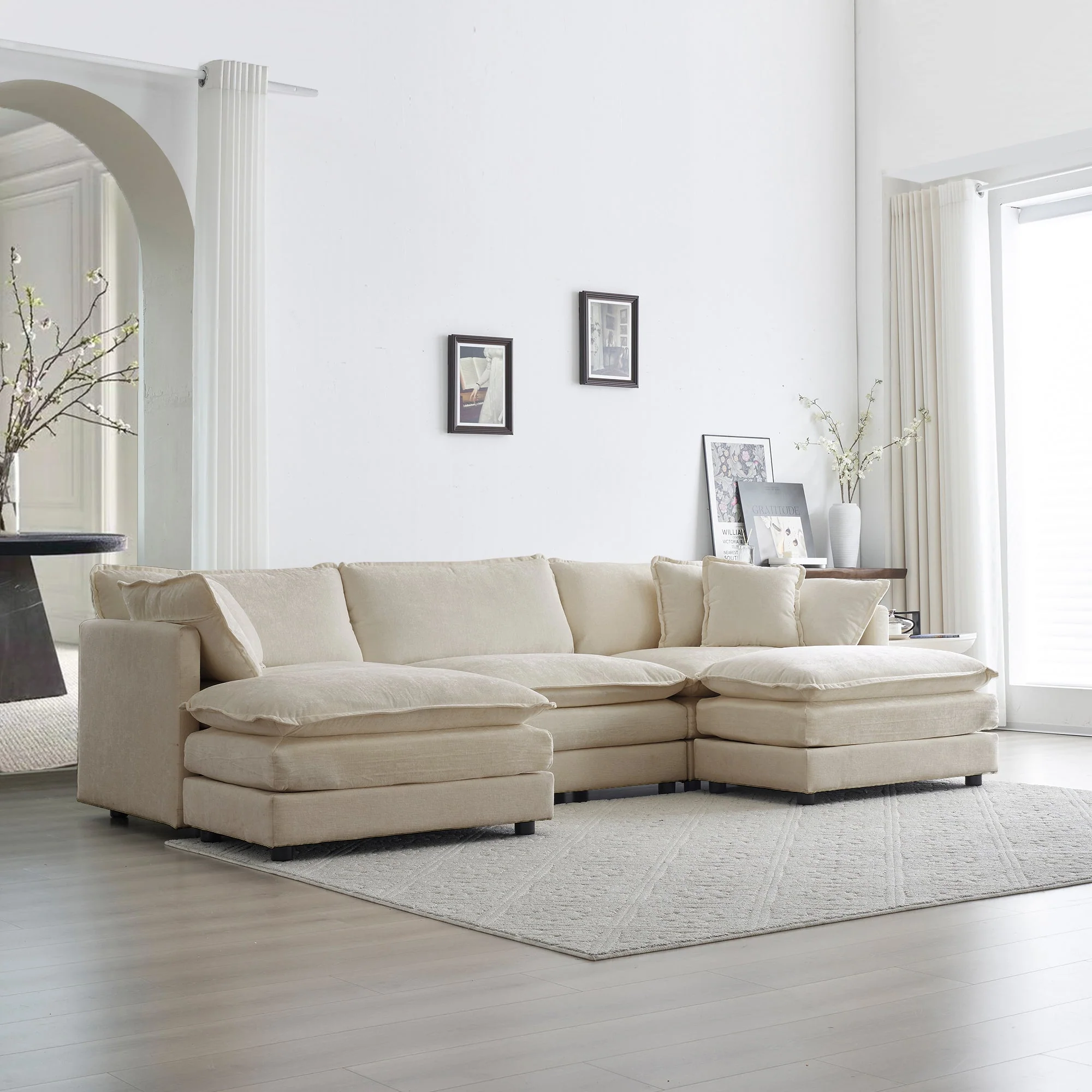 Walker Edison | Chenille Modular Cloud U-Shaped Sectional Sofa with Two Ottomans