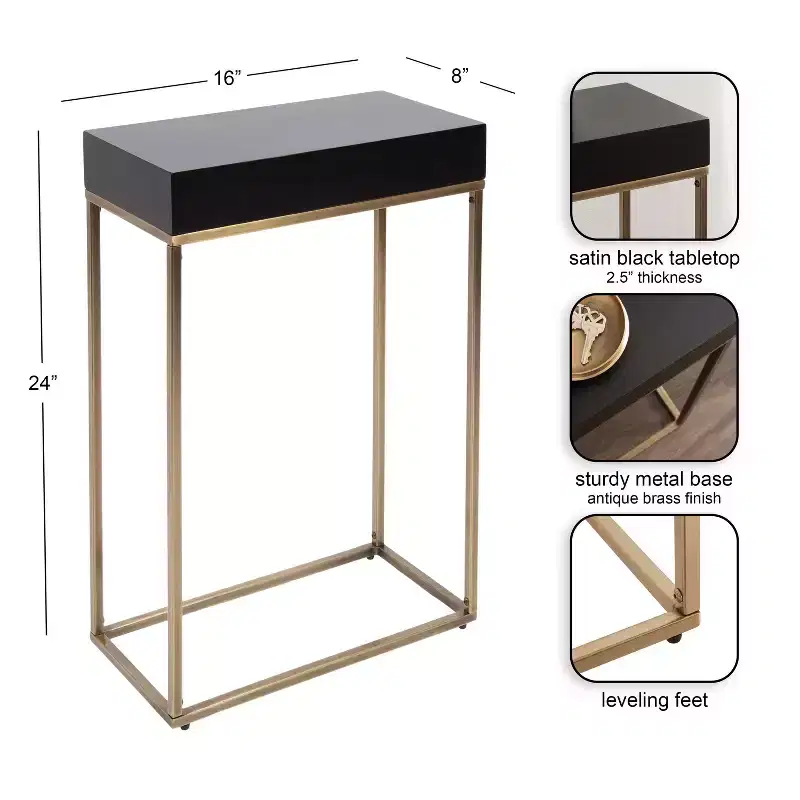 Kate and Laurel Karlsen Wood and Metal Slim Side Table, 16x8x24, Gold and Black