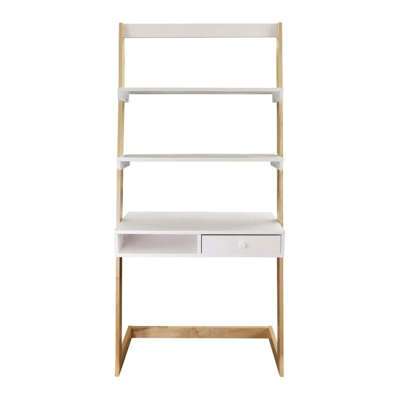 Natural White Two-Tone Ladder Desk with Drawer, Single User