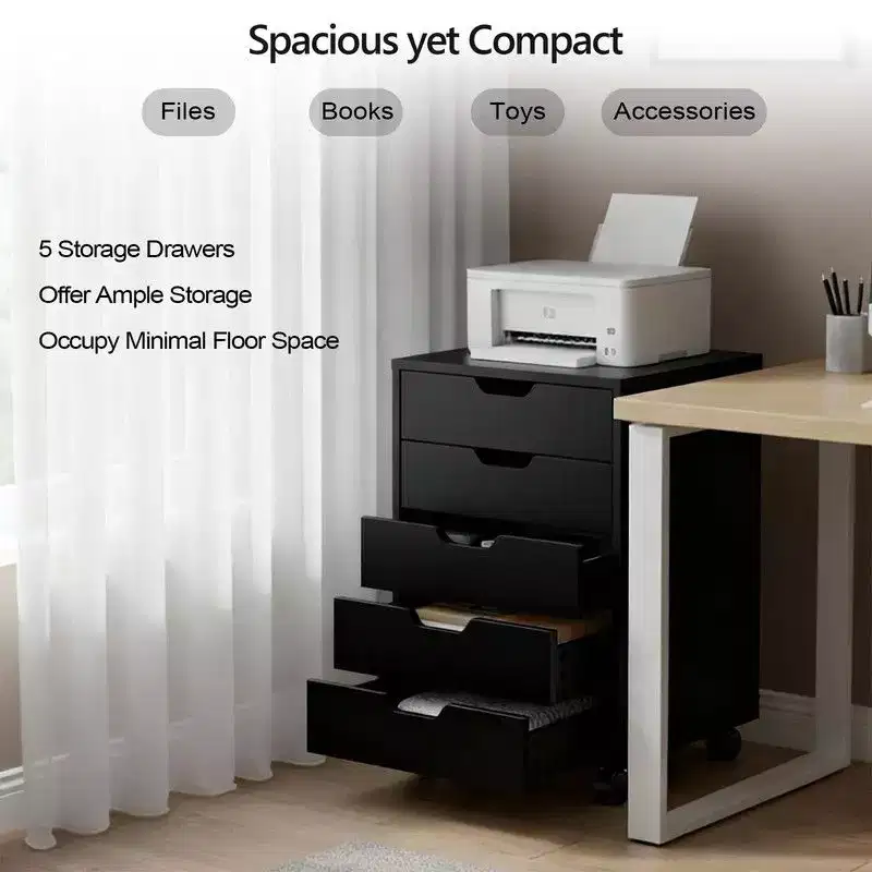 Karl Home5 Drawer Wooden File Cabinet Black Finish Cutout Handle Design