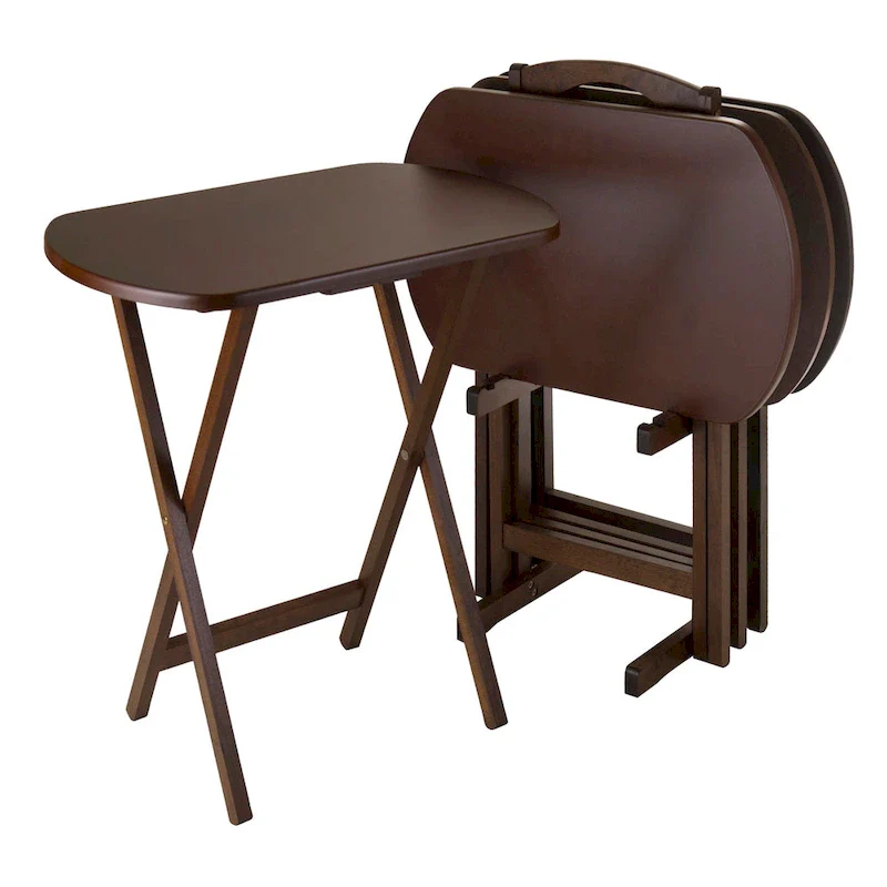 Walnut Oversize Oblong Folding Snack Table with Storage