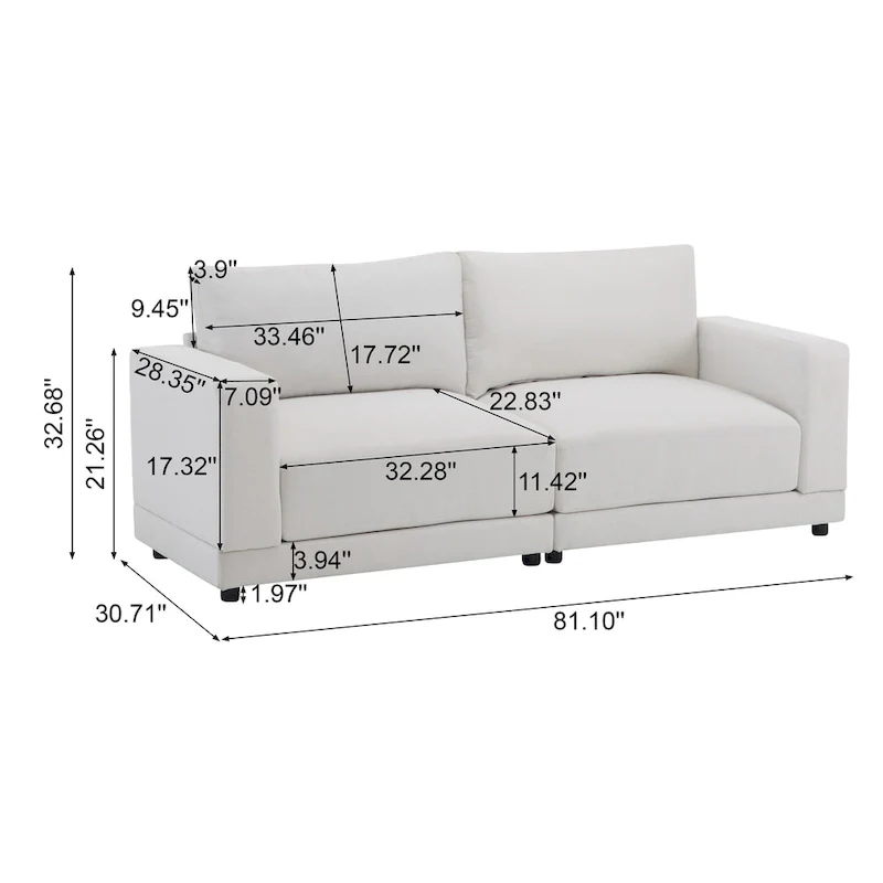 Christopher Knight Home - Grace 81 Modern Upholstery Sofa Loveseat with Square Arms