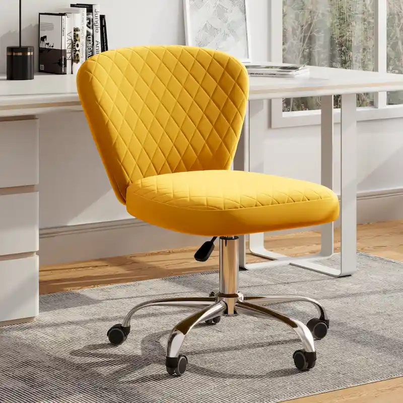 Blue/Grey/Pink/Beige Velvet Armless Swivel Office Chair, 1-Person