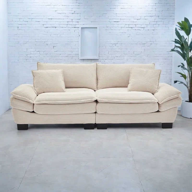 65.5 Upholstered 3-Seater Sofa Couch with Two Pillows and Sturdy Construction
