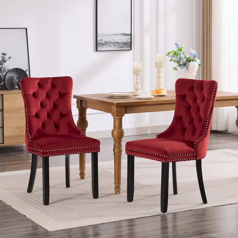 Modern Velvet Upholstered Dining Chair with Wood Legs,Set of 2