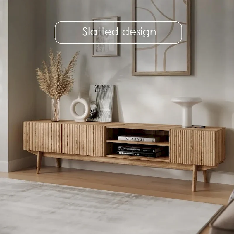 Living Skog Kelly TV Stand Console Fits TV's up to 65 in. with Wood Legs in Mid Century Modern Scandinavian Design