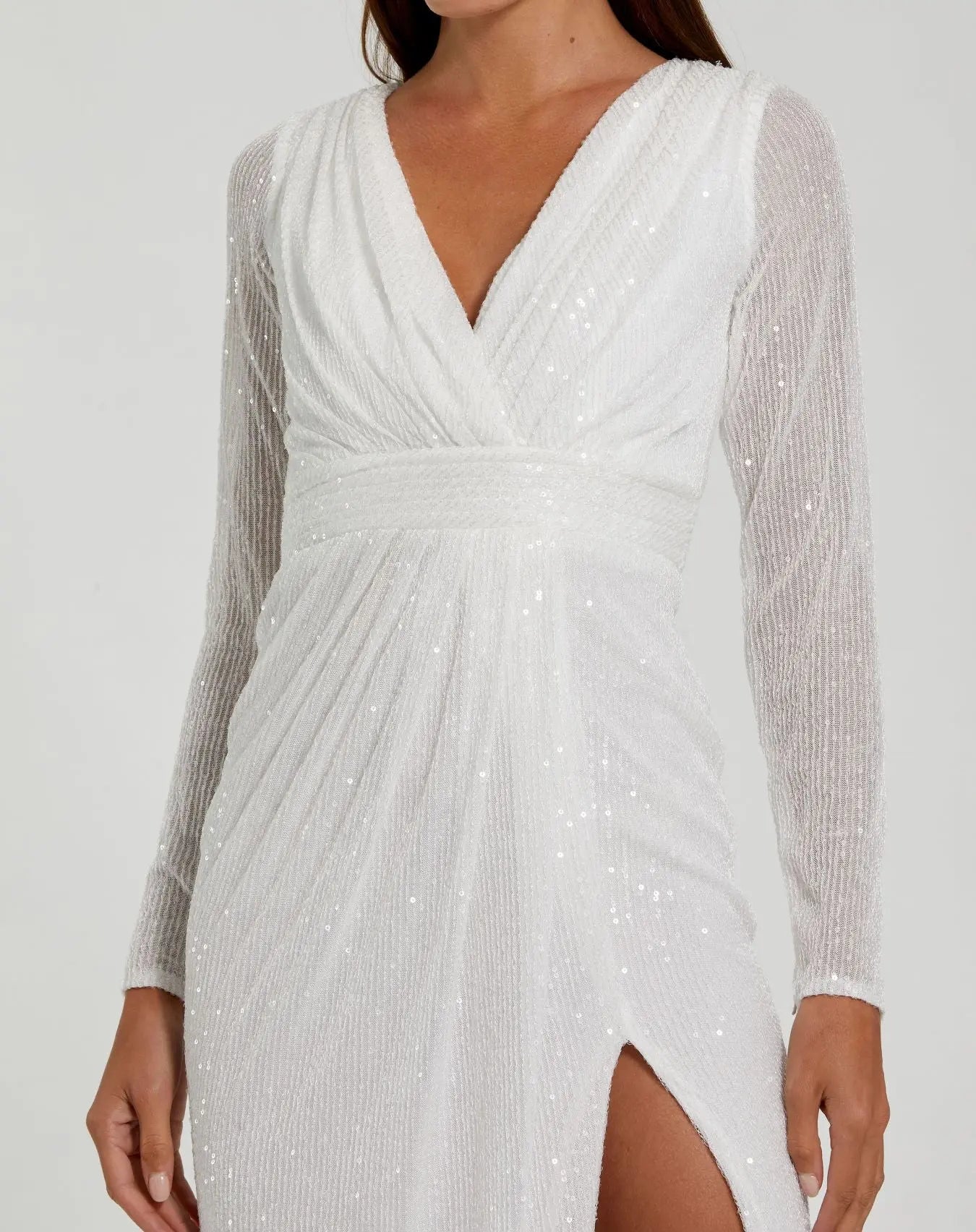 White Long Sleeve Sequined Midi Dress