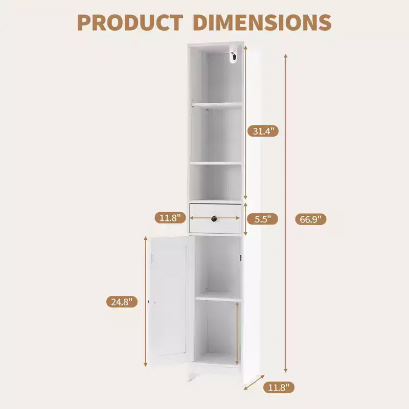 COZONY Tall Freestanding Storage Cabinet, Narrow Bathroom Organizer w/ Sliding Doors, Drawer & Adjustable Shelves