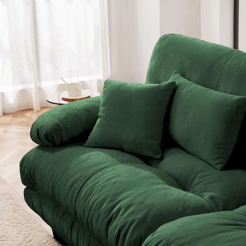 L Shaped Loveseat Sofa Chenille Sectional Couch with Lumbar Pillows