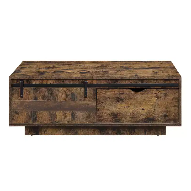 Rustic Oak Storage Coffee Table with Drawers, Rectangle, 1-Person