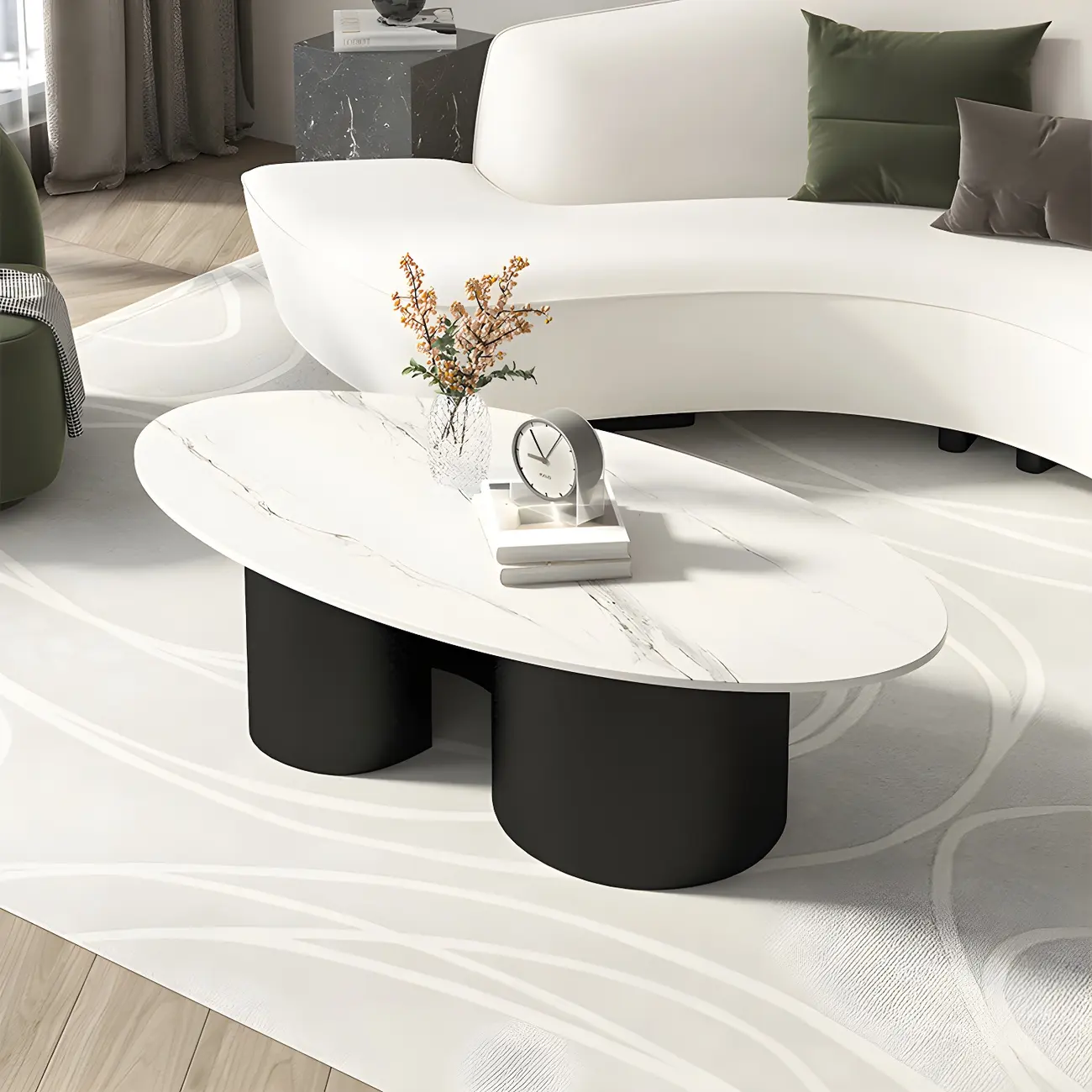 Modern Oval Glass Top Metal Base Coffee Table