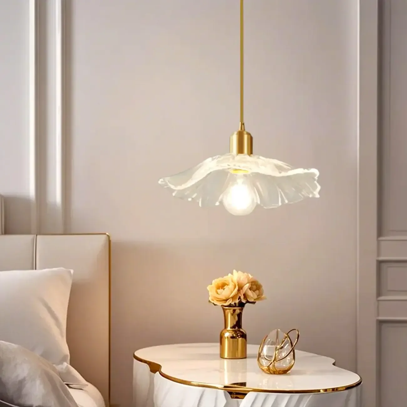 Modern Clear Glass Daisy Pendant Light with Golden Hardware