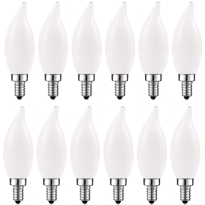 Luxrite 4W Frosted Candelabra LED Bulbs Dimmable, 2700K Warm White, 360 Lumens, 40W Equivalent, E12 Base (12 Pack)