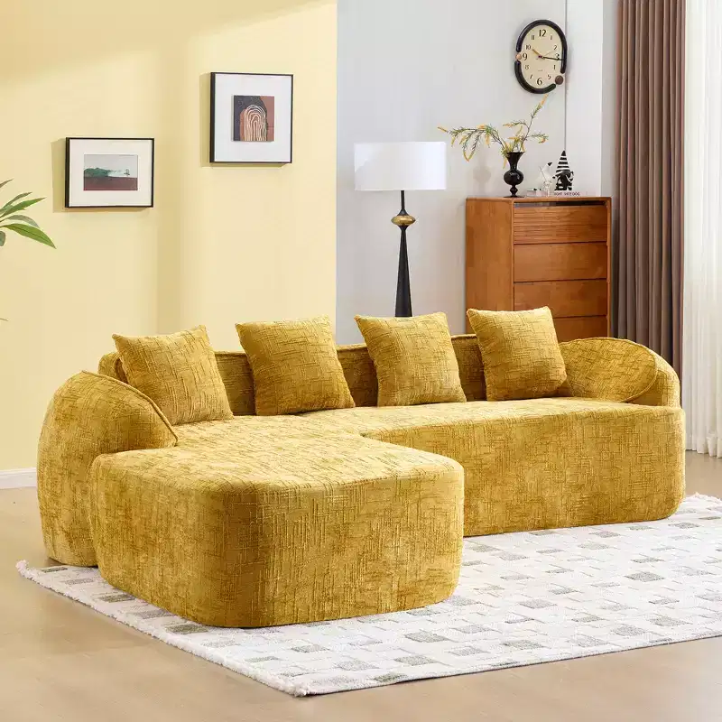 EHMKNP 101 L-Shaped Sectional Sofa with Curved Chaise  Modular Chenille Cloud Couch, No Assembly Required