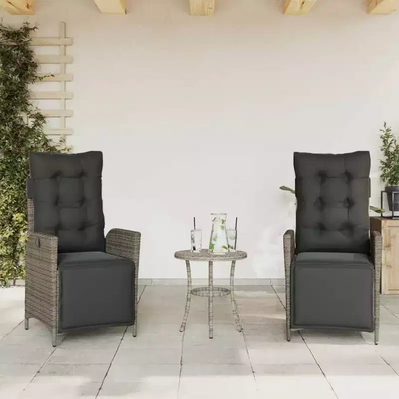 vidaXL 3 Piece Bistro Set with Cushions Brown Poly Rattan