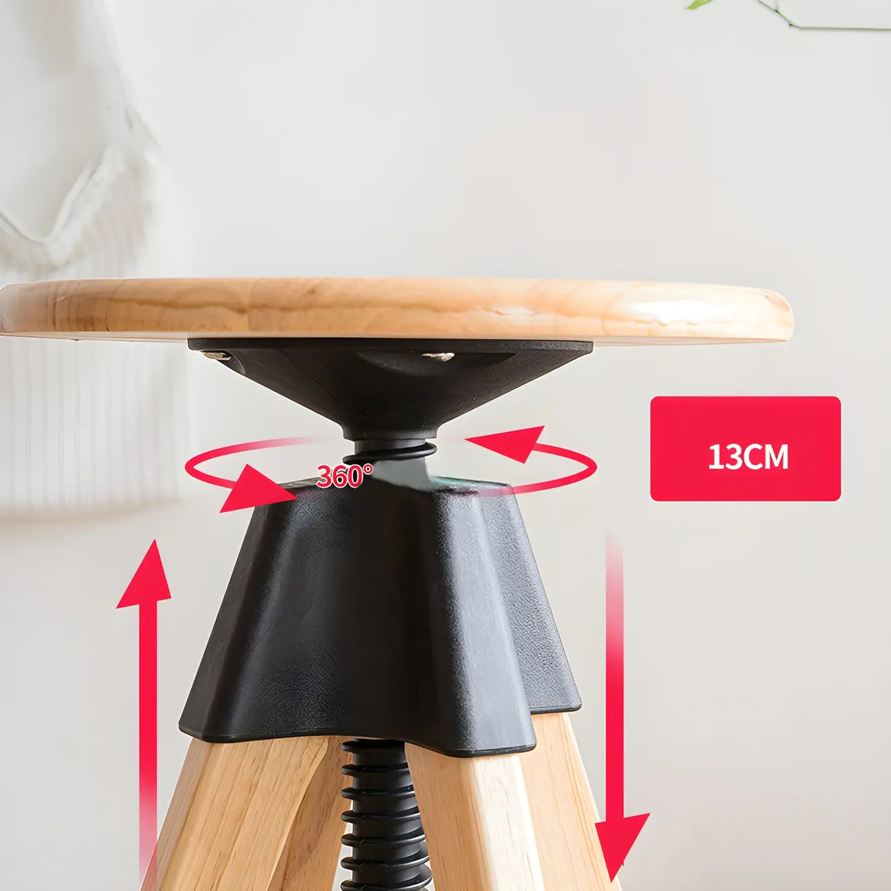 Adjustable Brown Wooden Swivel Backless Bar Stools