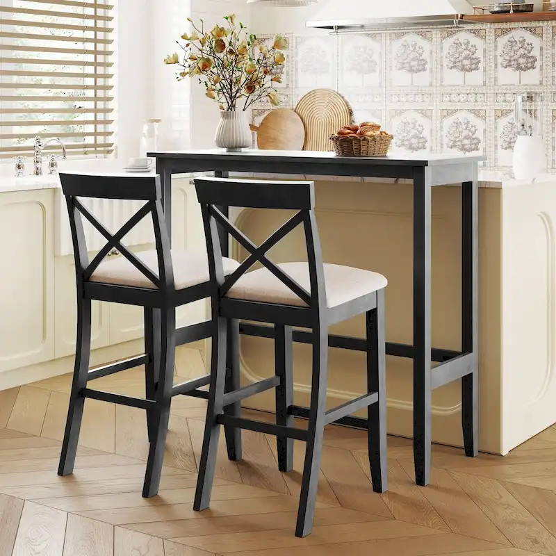 3-Piece Dining Table and Chair Set, Small Counter Height Table and Chair Set with Kitchen Breakfast Nook and 2 Chairs