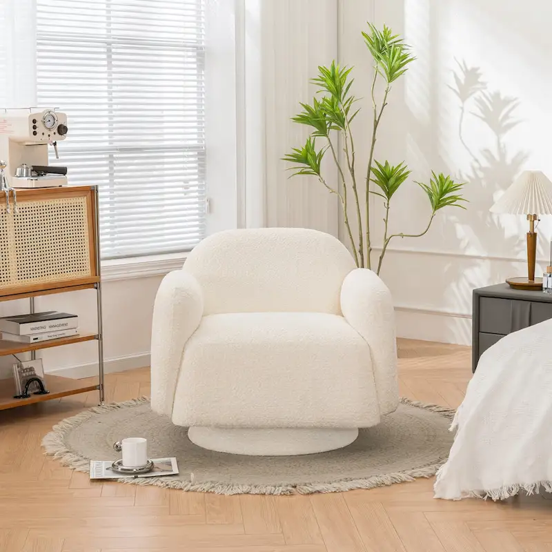 Boucle Upholstered Swivel Accent Barrel Chair with Armrest, Set of 1