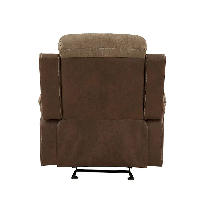 Emma 38 Inch Manual Glider Recliner Chair, Brown Microfiber, Solid Wood