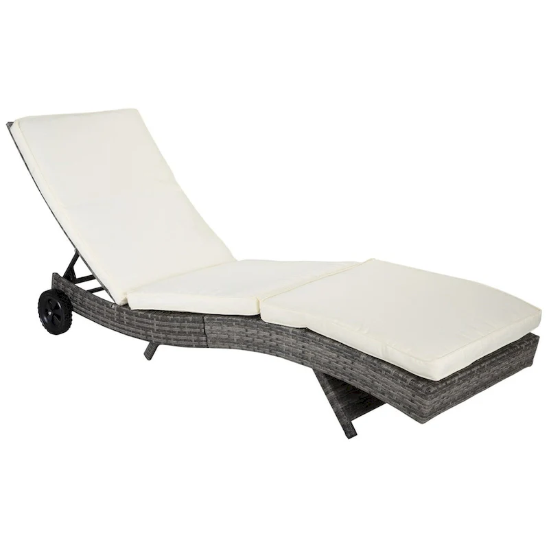 Outdoor Wicker Chaise Lounge Pool Chair w/ 5-Level Adjustable Backrest