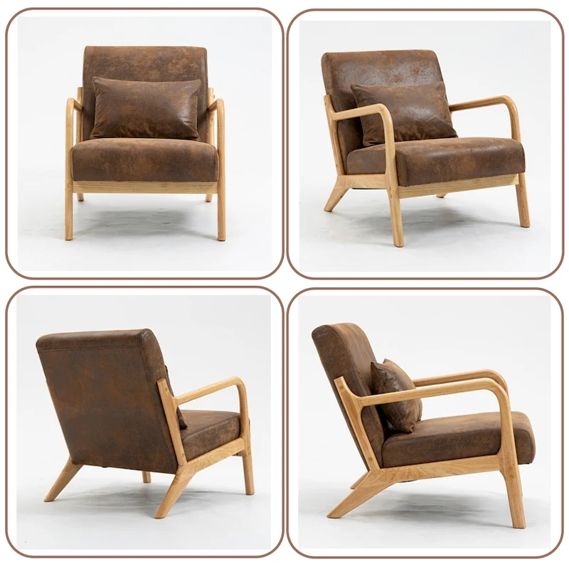 Mid-Century Velvet Upholstered Accent Chair Armchair w/Waist Cushion