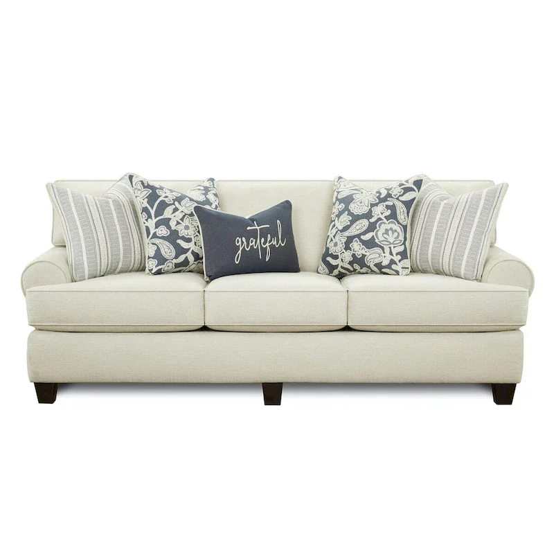 Cream Round Arm Stationary Sofa, Seats 3