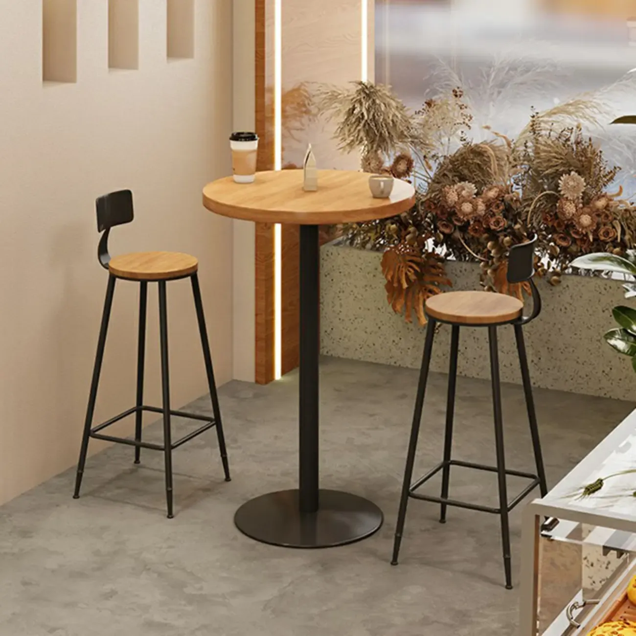 Cosmopolitan Light Wood Bar Set with Round Table